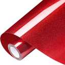 VinylRus Glitter Heat Transfer Vinyl Rolls-10 x 8ft Red Iron on Vinyl for Shirts,Glitter HTV Vinyl for All Cutter Machine