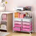 Rolling cart with 8 drawers,Storage drawer cart with wooden tabletop,Lockable wheels organizer for homeschool, arts & crafts, classroom, office & creative spaces (Pink)