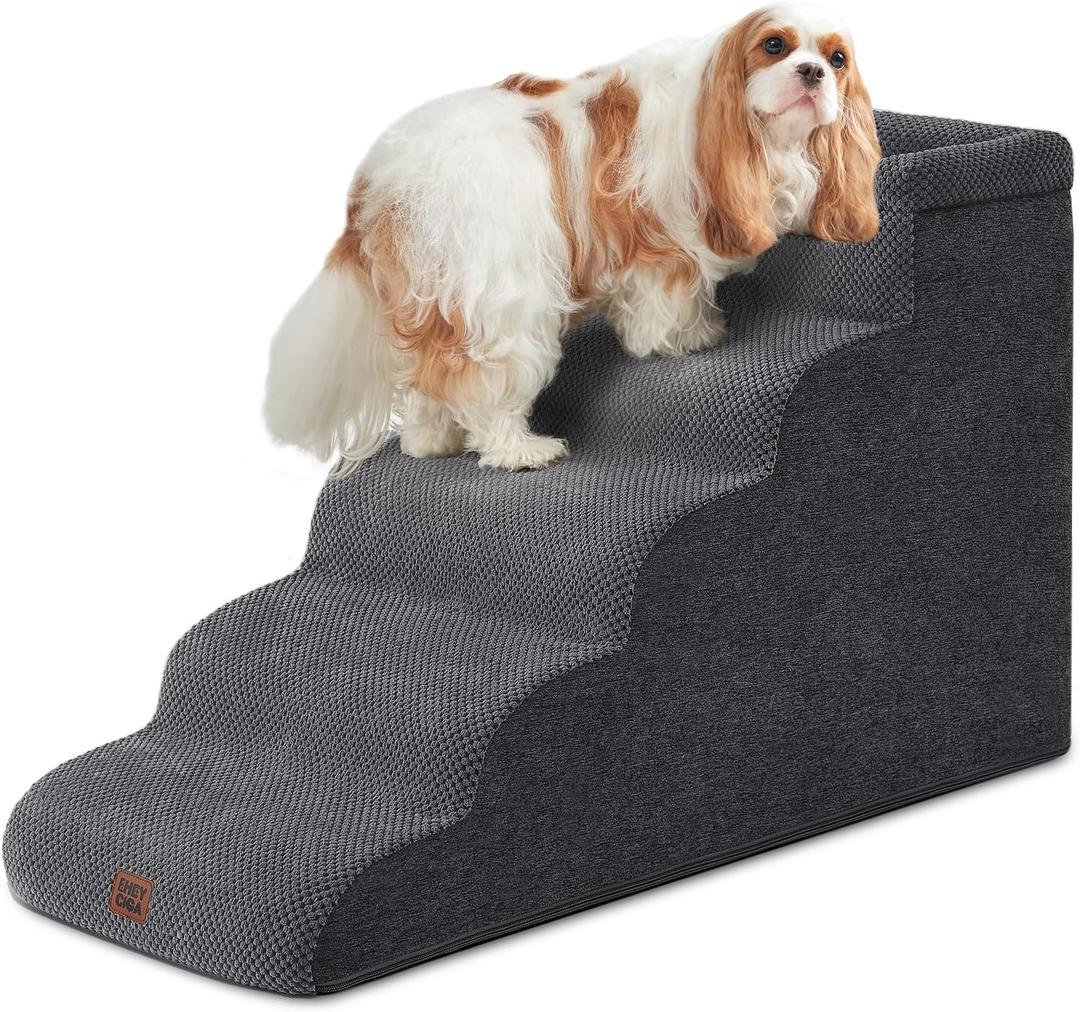 EHEYCIGA 5-Step Curved Dog Stairs for High Beds 20.7" H, Grey