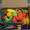 100 PCS Cutting Play Food Toy for Kids Kitchen, Pretend Food Toys for Toddlers, Play Kitchen Toys Accessories with 2 Baskets, Fake Food/Fruit/Vegetable, Birthday Gifts for 3 4 5 Years Old Boys Girls (Blue)