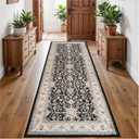 Washable 3x8 Hallway Runner Rug: Non Slip Stain Resistant Runner Rugs Low Pile Wide Rugs for Kitchen Floor Entryway Farmhouse Distressed Vintage Carpet for Living Room Bedroom Bathroom (Black, 3X8)