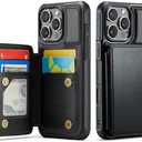 Vinich for iPhone 16 Pro 6.3" Wallet Case with Card Holder, RFID Blocking Credit Slots Kickstand Shockproof Phone Cover for Women Men, Black