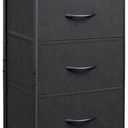 WLIVE Dresser with 3 Drawers, Fabric Nightstand, Organizer Unit, Storage Dresser for Bedroom, Hallway, Entryway, Closets, Sturdy Steel Frame, Wood Top, Easy Pull Handle, Charcoal Black