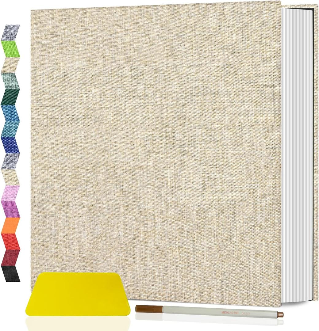 Popotop Photo Album Self Adhesive Scrapbook Album for 4x6 5x7 8x10 Pictures DIY Photo Book as Scrapbooking Supplies Kits, Birthday Gifts for Women Mom Wedding Baby Family Travel (13"x12.5" 120pages, Beige)