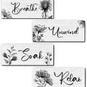 4 Wooden Wall Art Plaques - Large Bathroom Decor for Home Spa & Laundry (black)