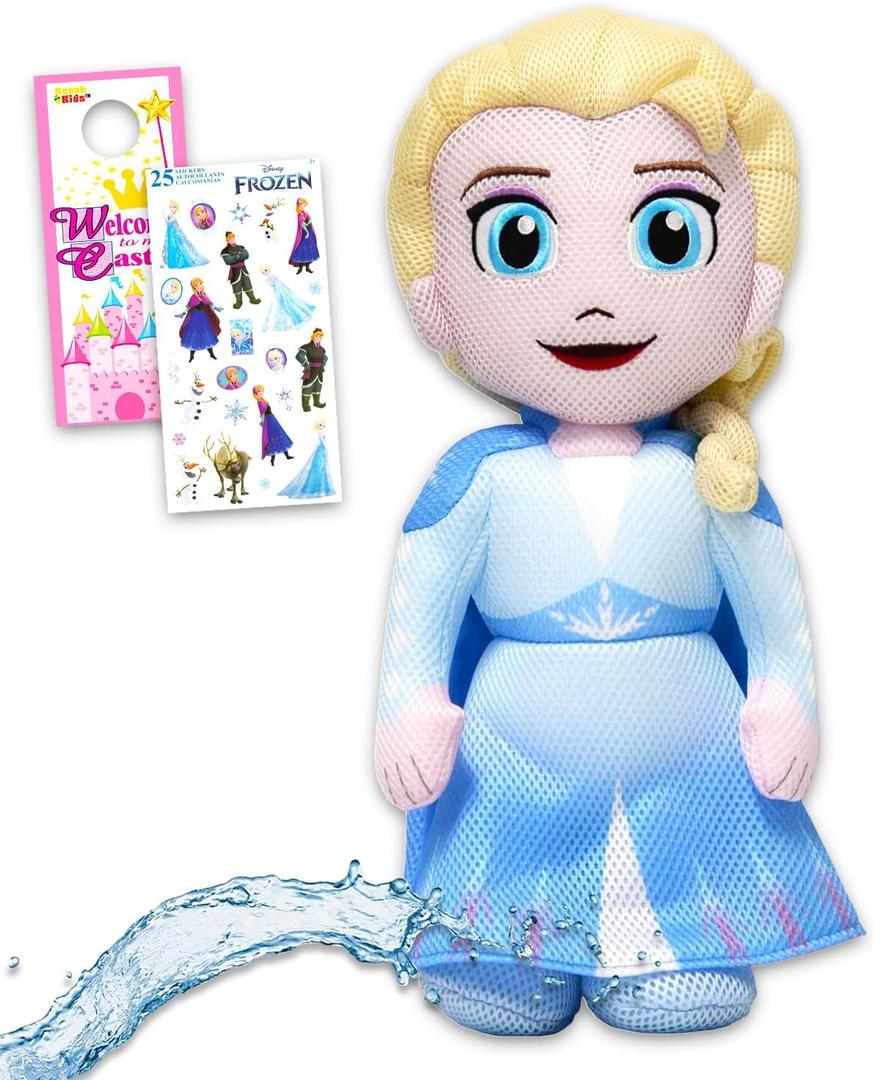 Disney Elsa Plush Bath Toy Set - Bundle with 16" Frozen Plushie, Stickers, More | Disney Bathtub & Shower Toy Pack for Kids
