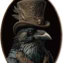 LMMHIOPI Victorian Gentleman Raven Oval Wall Art, Gothic Animal Portrait Style Canvas Print Decor for Living Room Study Library, 8.5x11.5 Inch