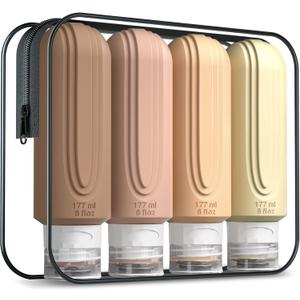 Mrsdry Travel Bottles for Toiletries, Large 6oz Oversized Containers, BPA Free Leak Proof Tubs Refillable Liquid Traveler Accessories with Toiletry Bag for Cometic Shampoo and Lotion Soap (4 Pack)