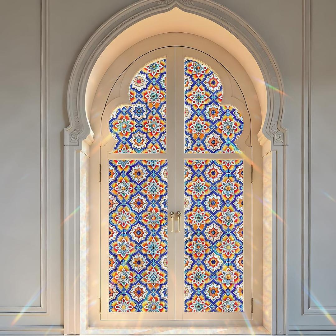 SOMWISE Rainbow Window Privacy Film,Heat Control,UV Blocking,Anti-Glare,Day & Night Privacy Protection & Decoration for Home, Bathroom,Glass Door,Static Cling,Renter-Friendly with Installation Tools