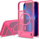 Magnetic Compatible with iPhone 12 Pro Max & iPhone 13 Pro Max Case, [Built-in Invisible Kickstand][Compatible with Mag-Safe] Slim Translucent Matte Phone Case for iPhone 12/13 Pro Max, Red