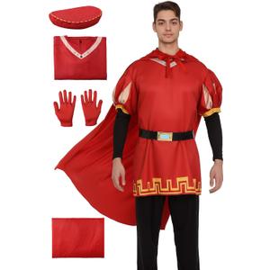 Halloween Men Costume Outfits Red Cloak Top Robe Cape Glove Belt Oversleeve Halloween Cosplay Fancy Dress (Large)