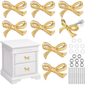 MorningRo Gold Bow Drawer Knobs Brass Bow Knobs for Dresser Decorative Brass Drawer Pulls Vintage Cabinet Handles for Home Bedroom Kitchen Cabinets Hardware Cupboard(Small Size, Gold, 8 Pcs)