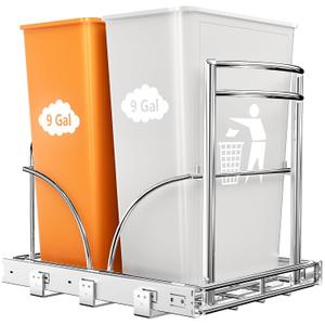 ANASTA Dual Pull Out Trash Can Under Cabinet Rack, No Can Included, Under Sink Trash Can Pull Out Holds Double 7-9 Gal/2 * 35 Qt Recycle Bin Garbage Can Combo, Inside Cabinet Size ≥16''W 22" D 17''H