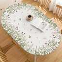 Horaldaily Spring Fitted Tablecloth 68 x 48 Inch Oval, Spring Wild Flowers Floral Beige Washable Table Cover Elastic Edged for Dinning, Picnic, Camping, Banquet