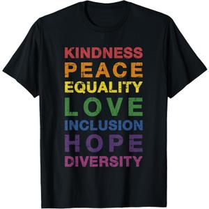 Kindness Peace Equality Rainbow Flag for Pride Month T-Shirt, Medium
