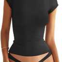 EasyGala Womens Double Lined Mock Turtle Neck Tops Slim Fitted Cap Sleeve Shirts Going Out Tees Y2k Summer Clothes 2025 Small