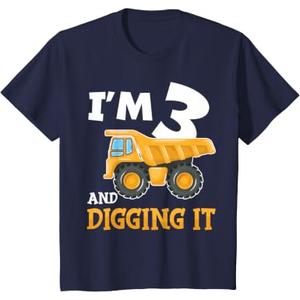 Kids Three 3yr 3rd Birthday Construction Boy 3 Years Old T-Shirt (4T, Blue)
