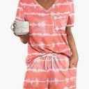 Ekouaer Women's Pajamas Sets Short Sleeve Lounge Sets Sleepwear Casual Two Piece Pjs With Pockets L, Wave