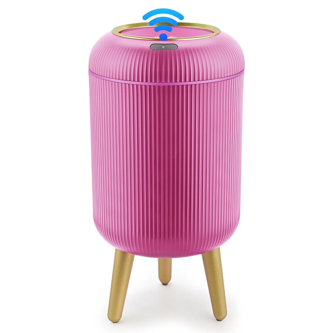 Pukomc Smart Sensor Wastebasket, Convenient and Hygienic Easy to Use, Technology Sensor Waterproof Wastebasket Plastic Trash can for Kitchen, Bathroom, Bedroom, Living Room, Office and Outdoor Pink (1 Pack)