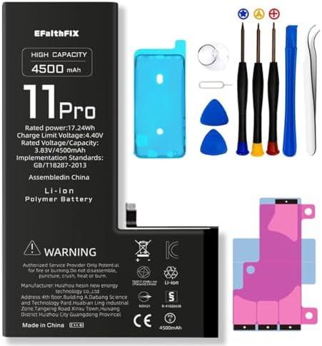 EFAITHFIX 4500mAh Upgraded Replacement Battery Compatible with iPhone 11 PRO, High Capacity New 0 Cycle A+ Battery Replacement for iPhone 11 PRO, Model A2160 A2217 A2215 with Complete Repair Tool Kit
