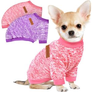 2 Pcs Dog Sweaters for Small Dogs Girl Boy Winter Fleece Clothes Warm Soft Dog Sweatshirt Outfit for Dogs Cats Pet Apparel (S (Back: 11.8",Chest: 15.7", 5.5-10Ibs), Pink+Purple)