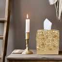 Hymmah Modern Square Tissue Box Cover Holder,Bathroom Accessories Decor Unique Design Tissue Box Cover for Bathroom Vanity Counter Tops Also Great for Bedrooms and Living Rooms, Petal Golden