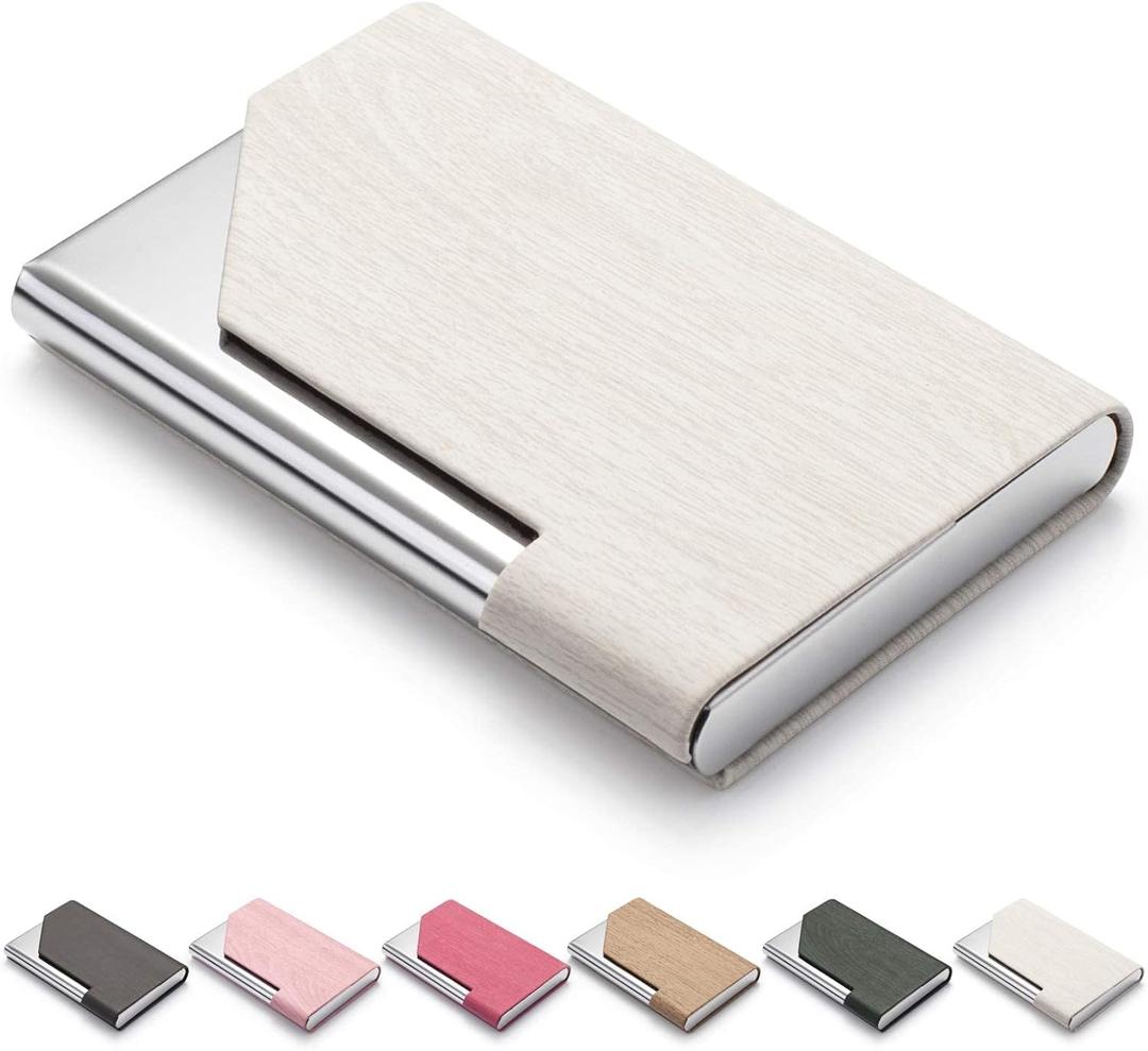 Business Card Holder for Women and Men, Business Card Case - PU Leather Business Card Case Credit Card ID Case/Wallet Pocket Business Name Card Holder with Magnetic Shut - Keep Cards Secure (Ivory White)