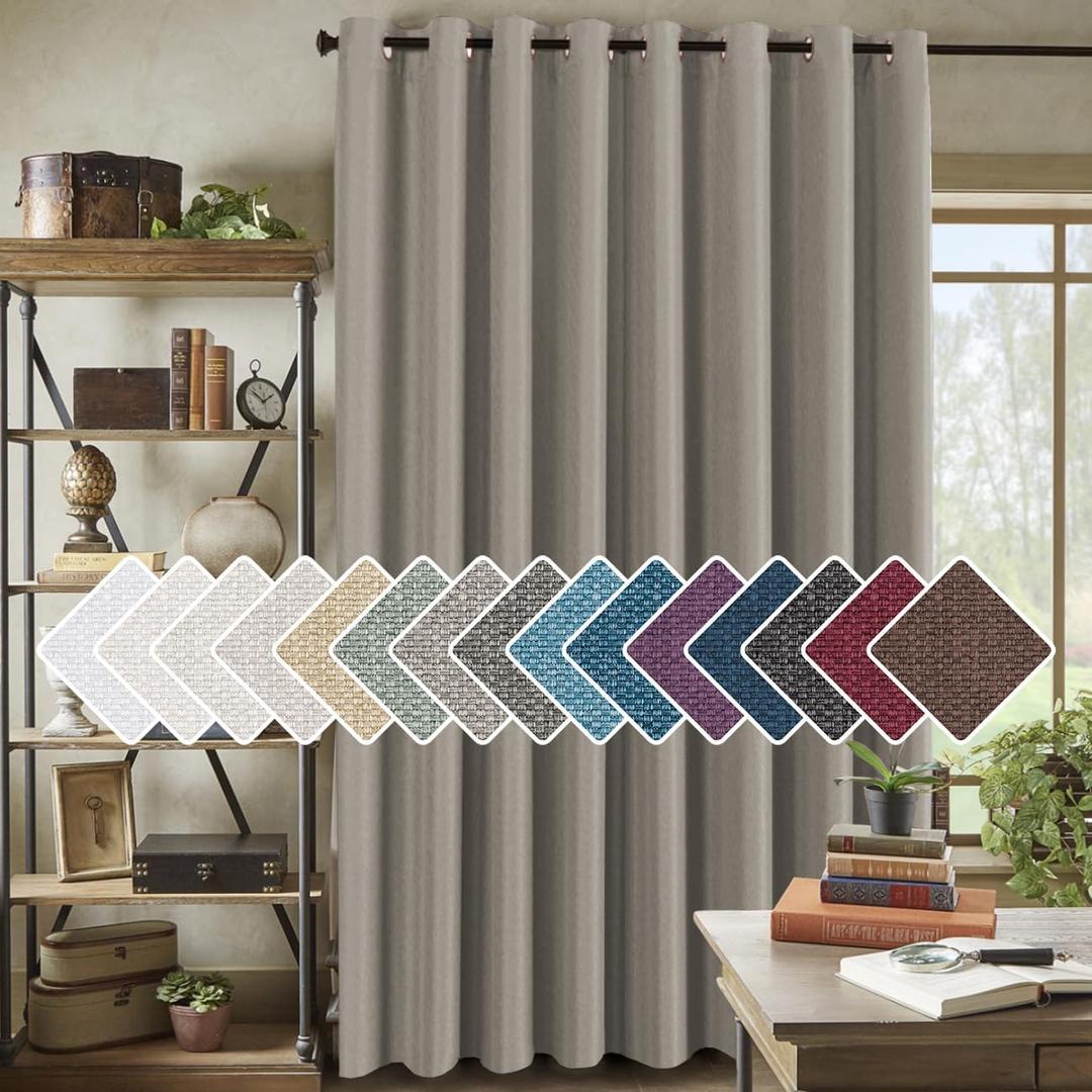 H.VERSAILTEX Room Darkening Linen Curtain for Bedroom/Living Room Extra Wide Blackout Curtains 100 x 84 Inches for Patio Glass Door, Primitive Textured Thick Linen Burlap Look Fabric, Heather Taupe