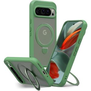 JIC MagStand Series - for Pixel 9 Pro XL Case - Green Bumper Protective Kickstand Phone Cover - [Unique Stand for Vertical and Horizontal View] - [Built-in Magnets for Magsafe]