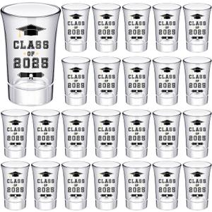 Roshtia 24 Pcs Graduation 2025 Shot Glass 1.6 oz Reusable Clear Shot Glasses Drinkware Class of 2025 Cocktail Wine Cups Bulk for High School College Graduates Graduation Party Supplies