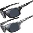 2 Pack Bifocal Reading Sunglasses Men Wrap Around Sports Sun Readers Outdoor Clear Top Soft Nose Pads PC Frame UV400 (Black+grey)