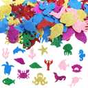 300 Pieces Glitter Sea Animal Foam Stickers Foam Colorful Self-Adhesive Sea Fish Sticker Ocean Animals Shapes Stickers Theme Party Supplies for Greeting Cards DIY Scrapbooking Decoration