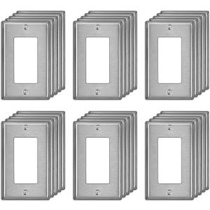 BESTTEN Decorator Switch or Receptacle Outlet Metal Wall Plate, Stainless Steel Outlet Cover with Protective Film, Durable Corrosion Resistant, 1-Gang 4.50" x 2.76", 30 Pack, Silver