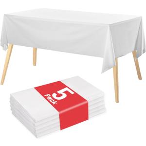 able Cloth, 5 Packs Disposable Tablecloth  76x88 Inches, White Plastic Tablecloth for Rectangle Table Cover Tougher PEVA for Party Decorations Picnic Graduation Camping Birthday 
