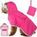 SlowTon Dog Raincoat, Adjustable Dog Rain Jacket Clear Hooded Double Layer, Waterproof Poncho with Reflective Strip Straps and Storage Pocket for Small Medium Large Dogs Puppies(FU S)
