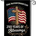 5 x Blessings America Garden Flag 250, One Nation Under God,250th Anniversary Patriotic Cross Design, Double-Sided Burlap, 12 x 18 Inches