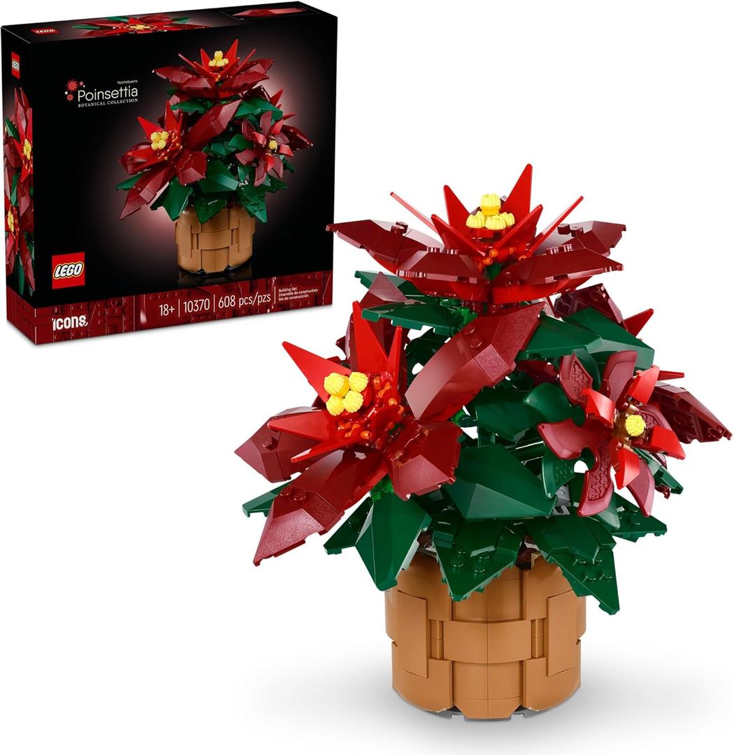 LEGO Icons Poinsettia Building Sets for Adults - Artificial Flowers for Decoration - Festive Holiday Flowers for Table Centerpiece - 10370