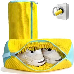 2 Pack Shoe Washing Machine Bag with 10,000+ Chenille Bristles | Reusable Sneaker Laundry Bag for Deep Cleaning | Noiseless Mesh Wash Bag for Washer & Dryer | Fits Men & Women Running Shoes (Yellow)