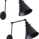 Black Industrial Wall Sconces Wall Mounted Light Swing Arm Angle Adjustable Wall Sconce Farmhouse Style Wall Lamp Harwire Set of Two (Harwire 2 Pack)