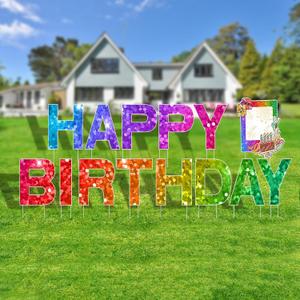 14Pcs Happy Birthday Yard Signs with Stakes, Flordeluna 16 Large Size Birthday Lawn Sign, Happy Birthday Sign Personalized Age, Outdoor Birthday Decoration, Durable, Reusable
