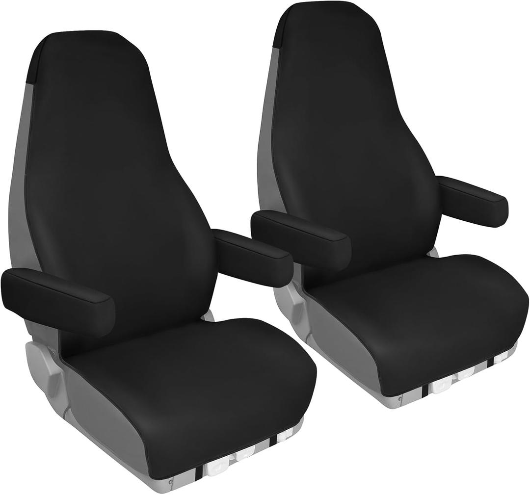 Mixsuper Semi Truck Seat Covers for Freightliner Cascadia 125 116 125, 2022-2026 Cascadia Seat Covers Full 6-Piece Set with Armrest Cover and Integrated Headrest, Silicone Bottom Cascadia Accessories