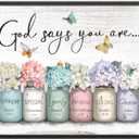 Inspirational Bible Verse Wall Art: God Says You Are Wall Decor Framed Christian Painting 24" x 30",Hydrangea Flower in Mason Jar Prints Hanging Posters Religious Bedroom Decor for Women Girls
