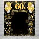 60th Birthday Decorations Banner, Large 60th Birthday Backdrop for Photo Booth Props, Black and Gold Photo Backdrop for Men Women Outdoor Indoor