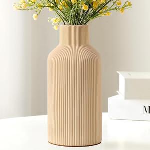 Mfacoy Ceramic Flower Vase, Minimalist Decor, Modern Home Decorative Vase, Small Pampas Grass Vases for Kitchen Bedroom Office Living Room Bathroom Shelf Centerpiece Table Decorations (Light Yellow)