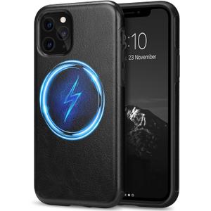TENDLIN Magnetic Case Compatible with iPhone 11 Pro Max Case Premium Leather TPU Hybrid Cover (Compatible with MagSafe) Black