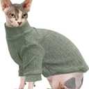 Idepet Sphynx Hairless Cats Sweater Shirt Kitten Soft Puppy Clothes Pullover Cute Cat Pajamas Jumpsuit Cotton Apparel Pet Winter Turtleneck for Cats and Teacup Chihuahua Small Dogs(Green,XS)