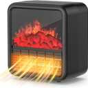 Small Portable Space Heater for Indoor use with Realistic 3D Flame, Mini Electric Fireplace Heater with Thermostat, 1500W/750W PTC Ceramic Heating, Tip-Over Safety Switch, Black