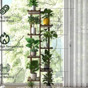 Solatmos Bamboo Plant Stand With Grow Lights Indoor Plants Outdoor Corner Plant Shelf Flower Stands for Living Room Patio Garden Corner Balcony (Brown, 8 Tier)