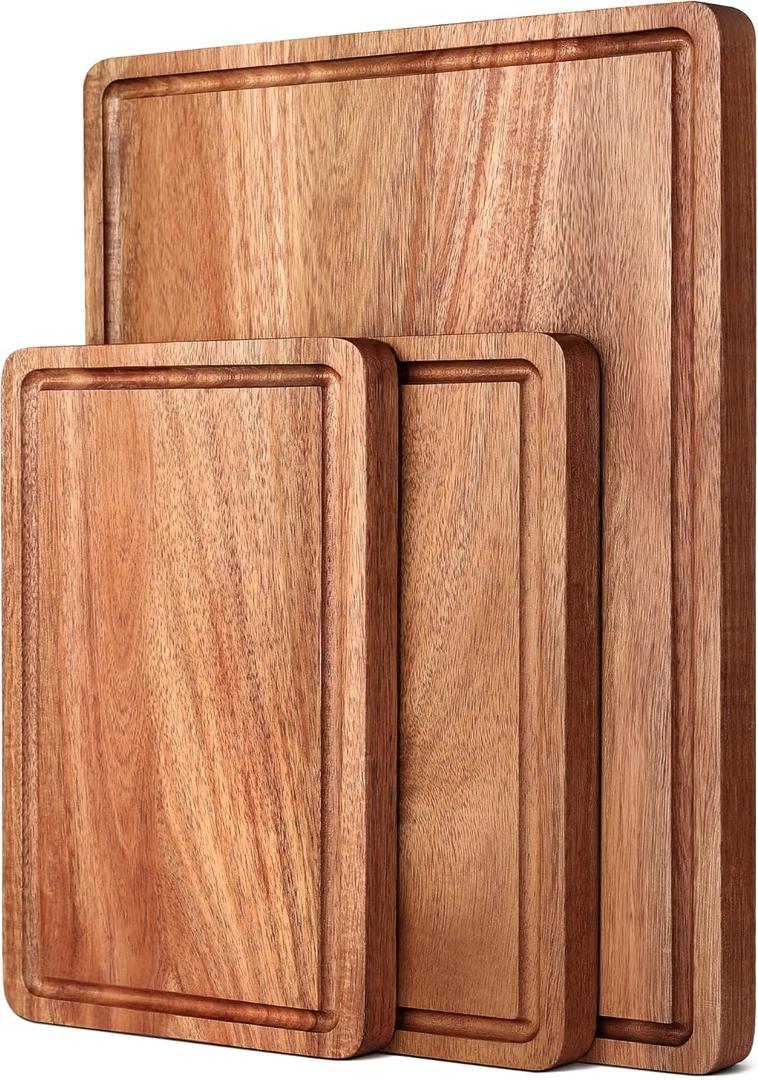 Acacia Wood Cutting Boards Set with Juice Groove & Handles for Kitchen 3-Piece Charcuterie Chopping Board for Meat Cheese Fruits Vegetables