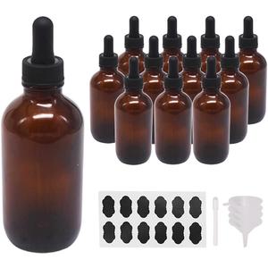 12 Pack 4oz Glass Dropper Bottles for Essential Oil 120ml Amber Round Boston Bottle With Black Eye Dropper for Massage Oil, Perfume & Lab, Refillable Glass Bottle for Travel